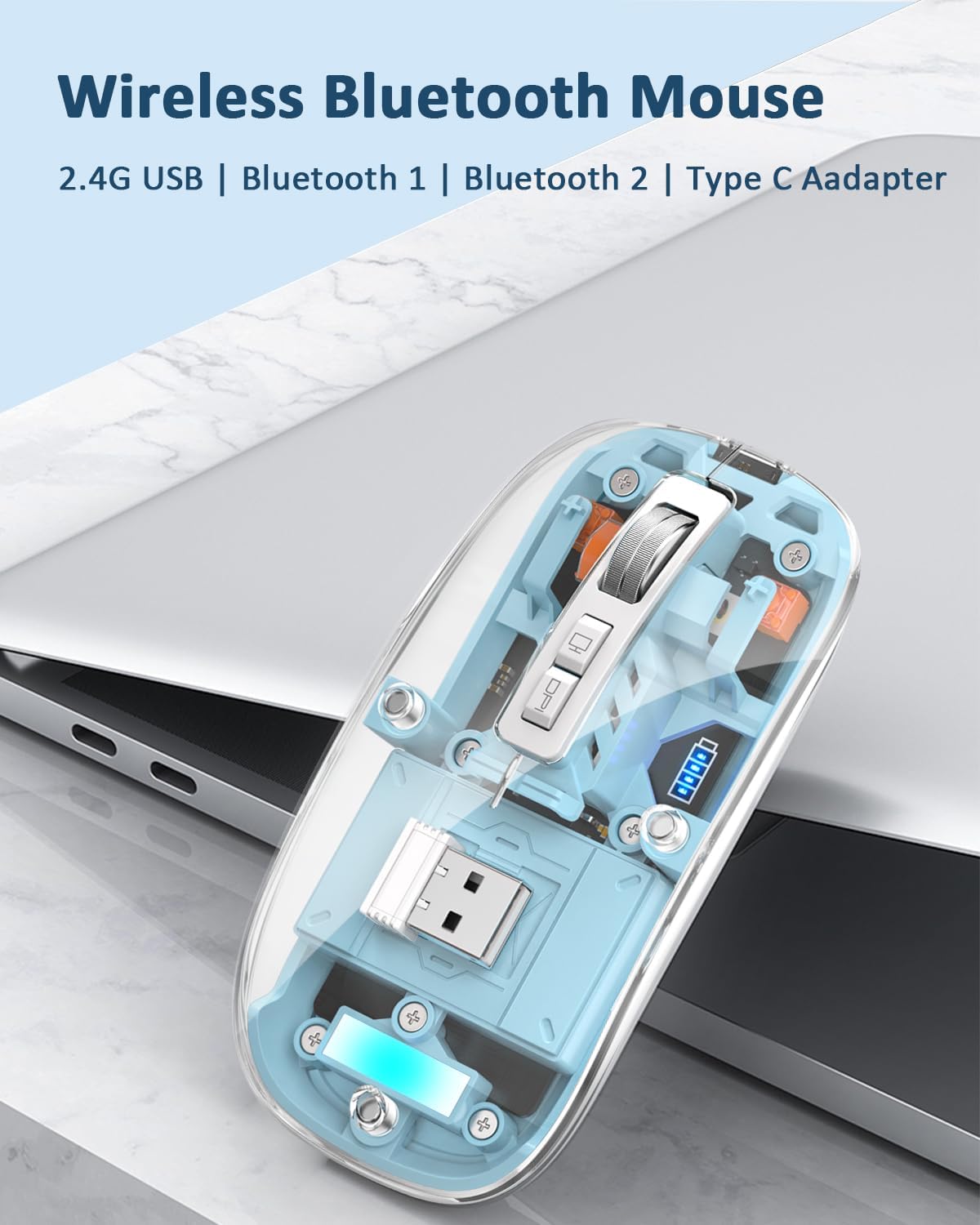 Transparent Mouse Rechargeable Mouse High-end 1600 Moving Speed Adjustable Silent Switch Type-C One-Key for Desktop